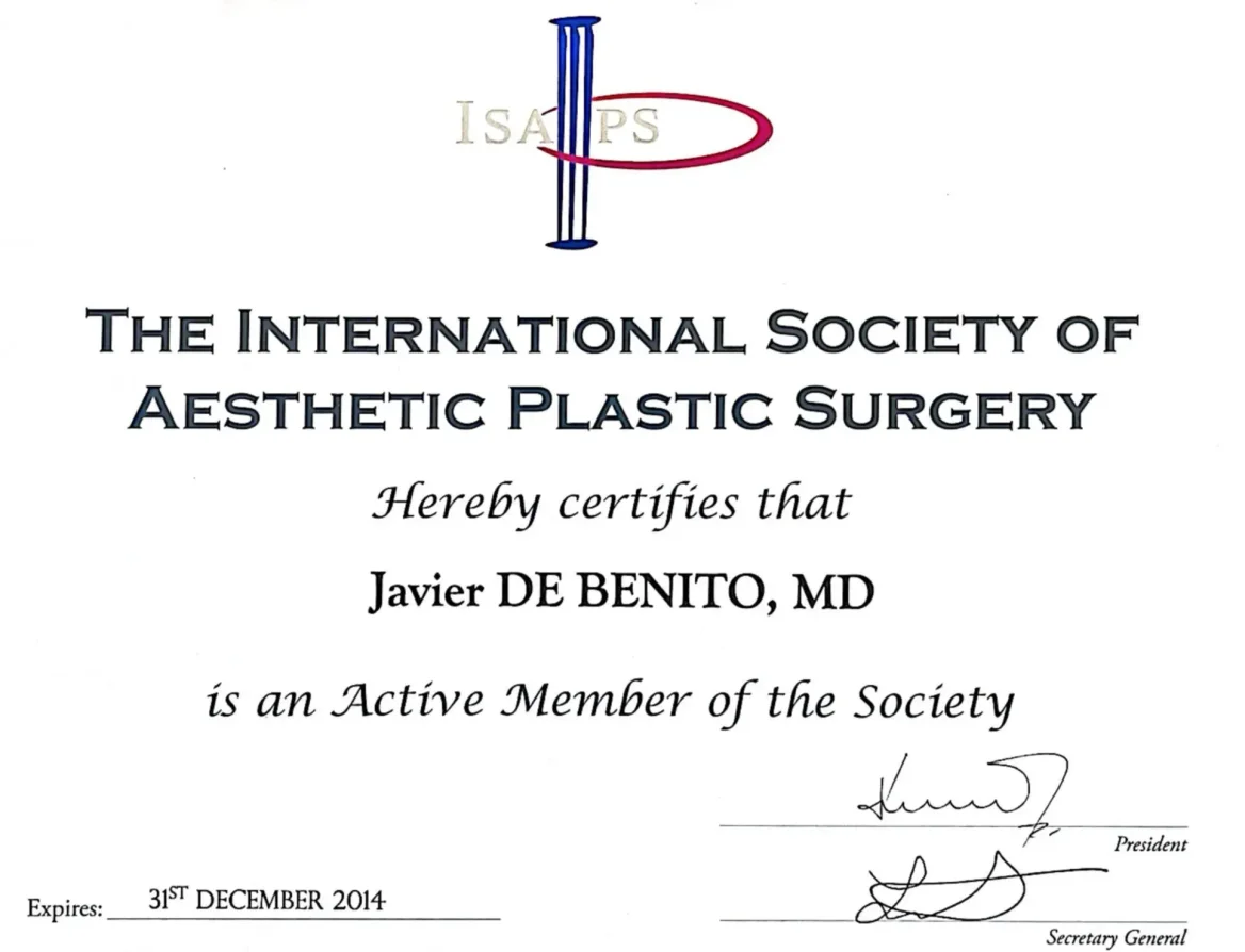 Diploma La Sociedad Internacional de Cirugía Plástica Estética